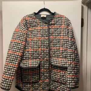 Sezane Black and Orange Plaid Pea Coat